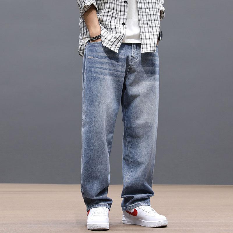 Fashion, Streetwear, Mens, Jeans, Loose, Fit, Retro, Blue, Vintage, Straight, Denim, Pants, Long, Trousers, zipper, trousers