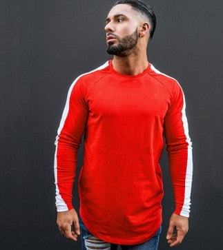 Slim, Fit, Men, Casual, Long, Sleeve, T-Shirt,  Black, Red, O, Neck, Plain, Male, Tee, Tops, sweater, mens, casual, sports, fitness, red, black, blue