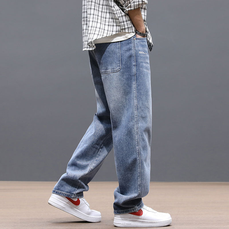 Fashion, Streetwear, Mens, Jeans, Loose, Fit, Retro, Blue, Vintage, Straight, Denim, Pants, Long, Trousers, zipper, trousers