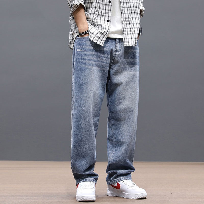 Fashion, Streetwear, Mens, Jeans, Loose, Fit, Retro, Blue, Vintage, Straight, Denim, Pants, Long, Trousers, zipper, trousers