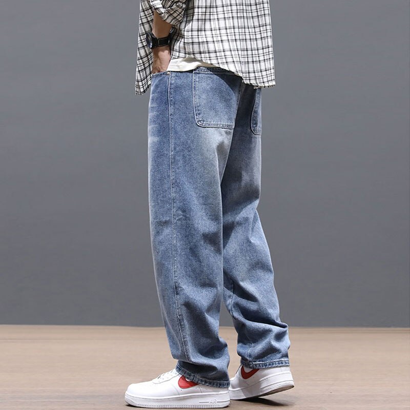 Fashion, Streetwear, Mens, Jeans, Loose, Fit, Retro, Blue, Vintage, Straight, Denim, Pants, Long, Trousers, zipper, trousers