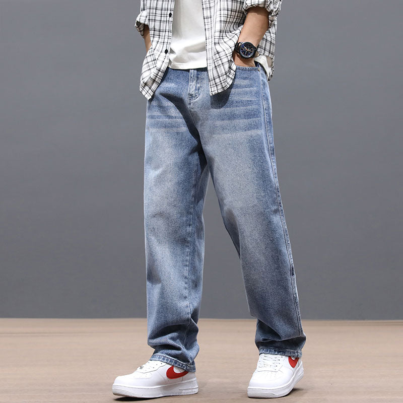 Fashion, Streetwear, Mens, Jeans, Loose, Fit, Retro, Blue, Vintage, Straight, Denim, Pants, Long, Trousers, zipper, trousers