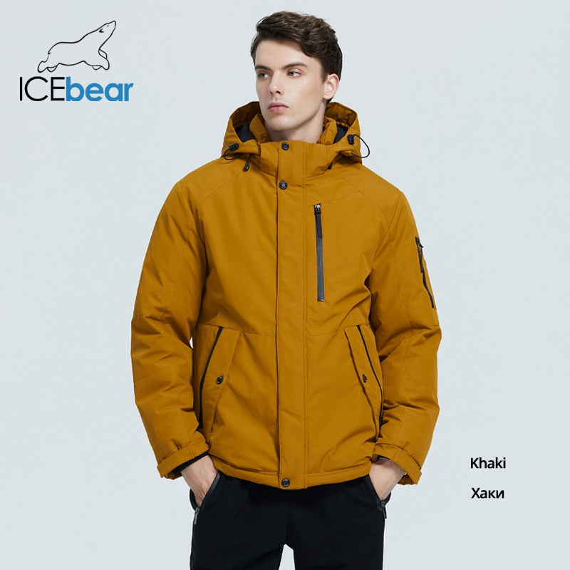 mens, ICEbear, winter, cotton, hooded, coat, warm  jacket, fashion, zipper, polyester, yellow,  fashion, jacket