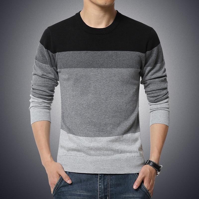 Men's, O-Neck, Striped, Sweater, grey, black, summer, cotton