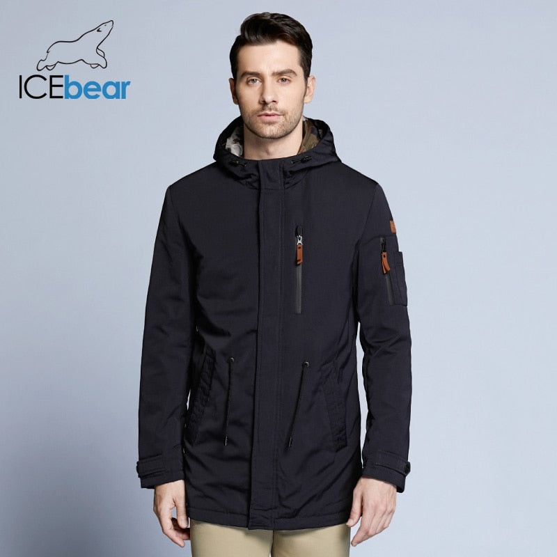 Mens, ICEbear, Coat, navy, blue, winter, jacket, zip up, hooded, suede