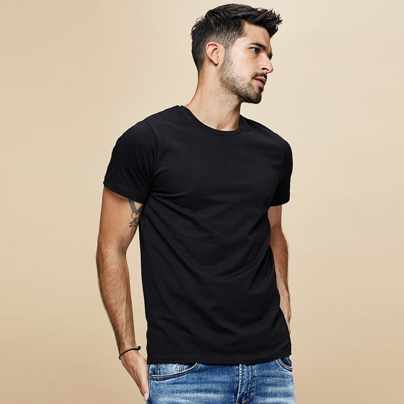 Mens, Cotton, Summer, short, sleeved, T-shirt, Plain, White, Short, Tee, casual, tops, casual, black, KUEGOU 