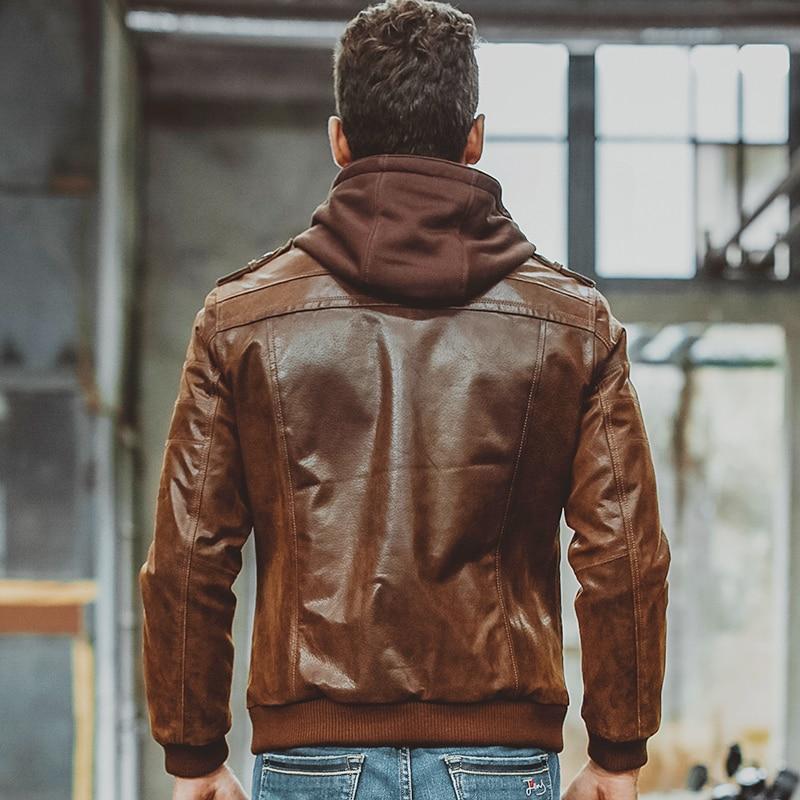 Men's, Leather, Jacket, brown, casual, zip up, hooded