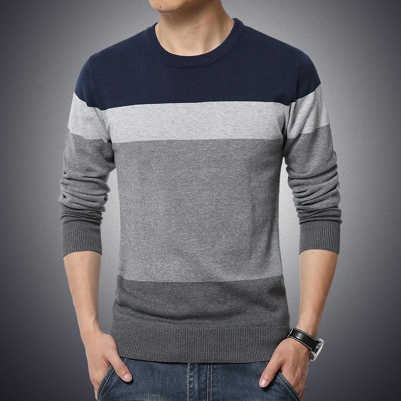 Men's, O-Neck, Striped, Sweater, grey, black, summer, cotton