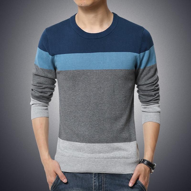 Men's, O-Neck, Striped, Sweater, grey, black, summer, cotton