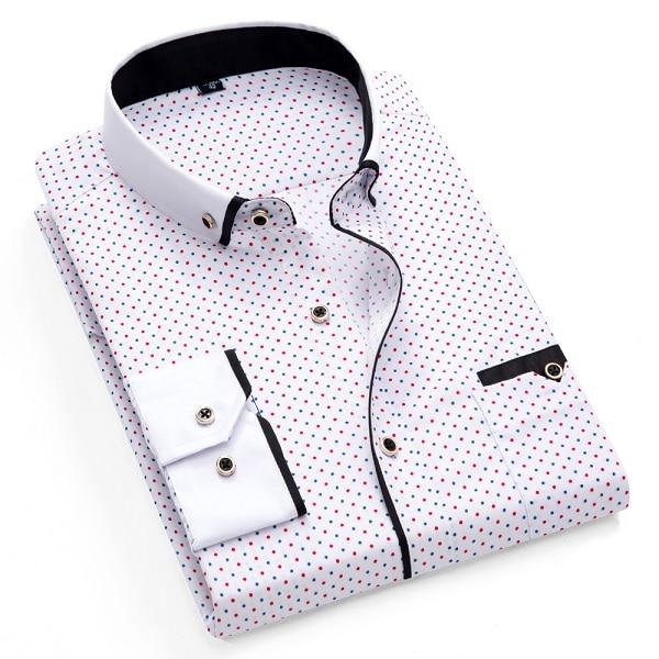 Mens, Printed, Dot, Long-Sleeved, Casual, Shirt