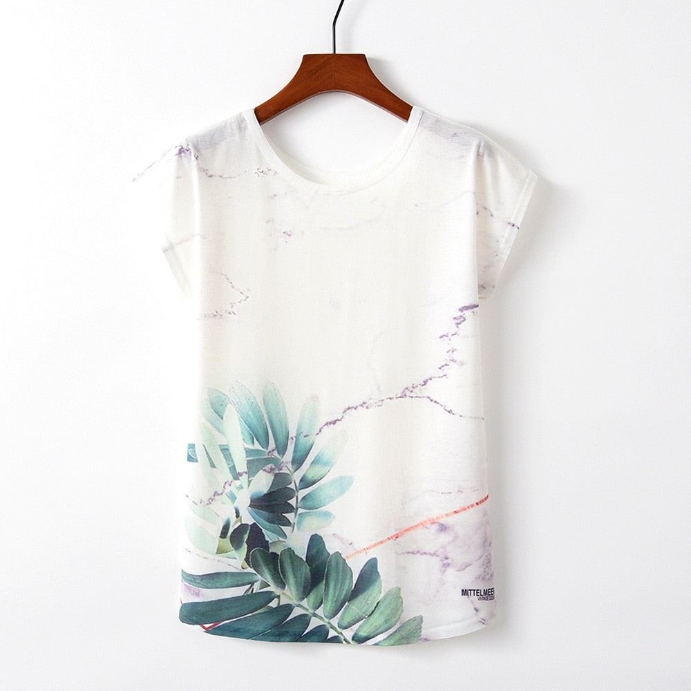 Womens, plain, T-shirt, flowers