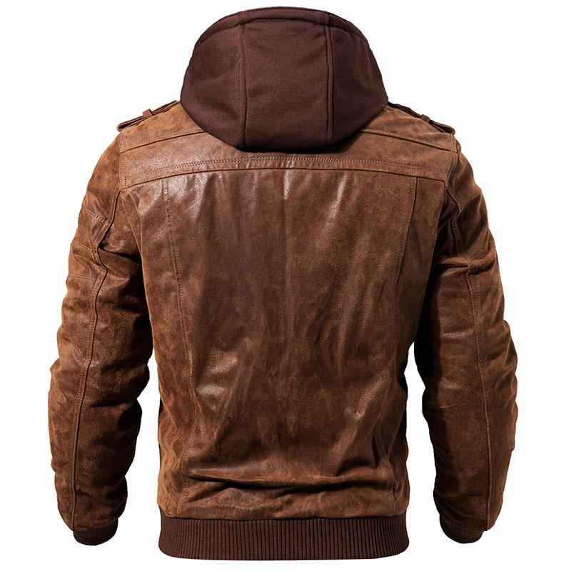 Men's, Leather, Jacket, brown, casual, zip up, hooded