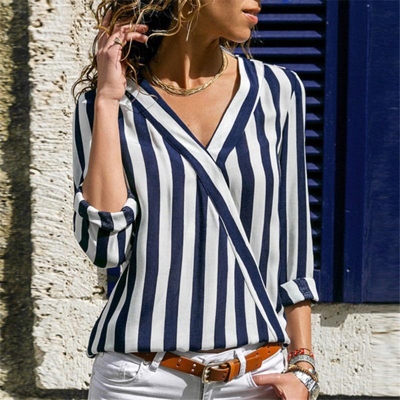 Womens, Long, Sleeve, Striped, Blouse, shirt