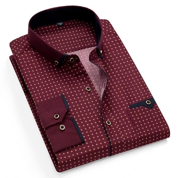 Mens, Printed, Dot, Long-Sleeved, Casual, Shirt