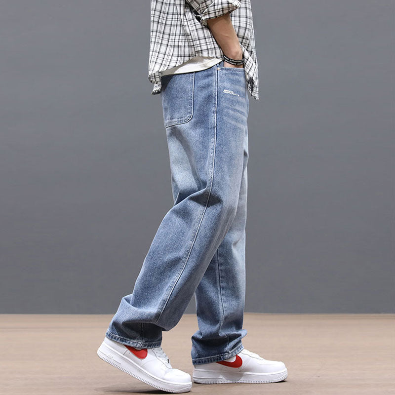 Fashion, Streetwear, Mens, Jeans, Loose, Fit, Retro, Blue, Vintage, Straight, Denim, Pants, Long, Trousers, zipper, trousers