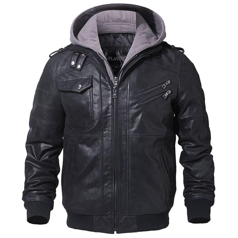 Men's, Leather, Jacket, black casual, zip up, hooded