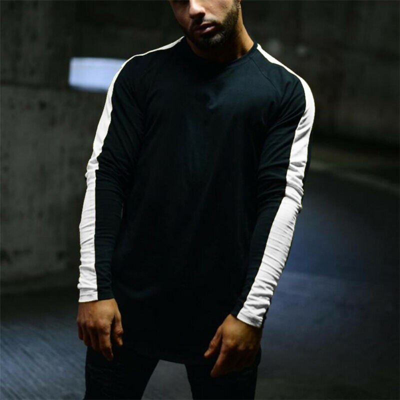 Slim, Fit, Men, Casual, Long, Sleeve, T-Shirt,  Black, Red, O, Neck, Plain, Male, Tee, Tops, sweater, mens, casual, sports, fitness, red, black, blue