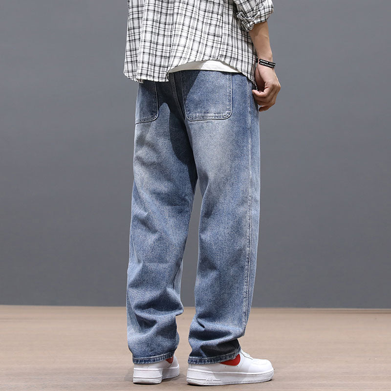 Fashion, Streetwear, Mens, Jeans, Loose, Fit, Retro, Blue, Vintage, Straight, Denim, Pants, Long, Trousers, zipper, trousers