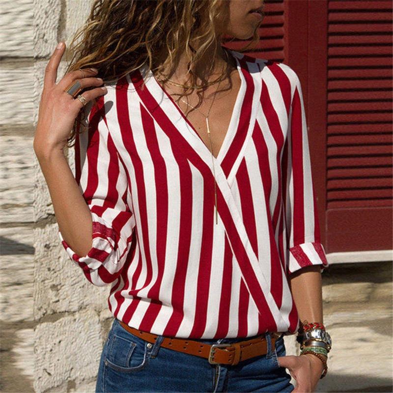 Womens, Long, Sleeve, Striped, Blouse, shirt