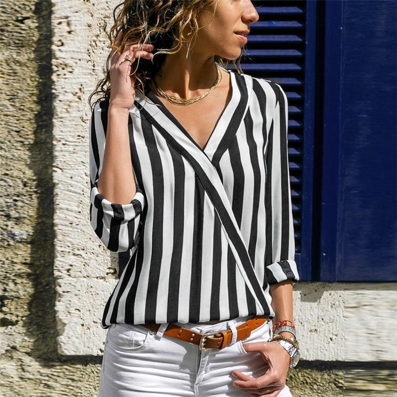 Womens, Long, Sleeve, Striped, Blouse, shirt