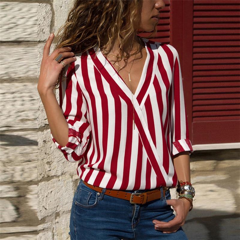 Womens, Long, Sleeve, Striped, Blouse, shirt