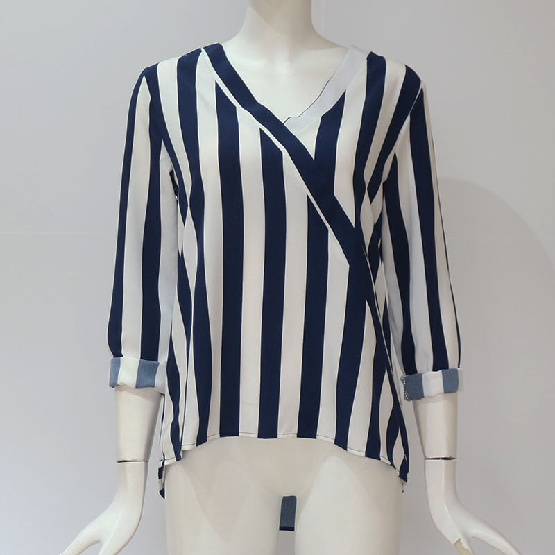 Womens, Long, Sleeve, Striped, Blouse, shirt